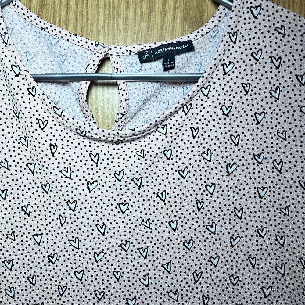 Adrianna Papell Light Pink Long Sleeve Top with Black Heart Print - Picture 3 of 5